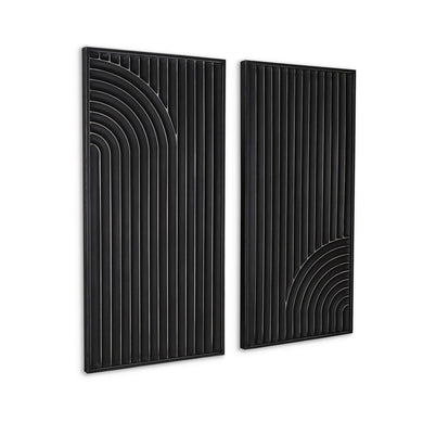 Set of Two Black Metal Abstract Hanging Dimensional Sculptures
