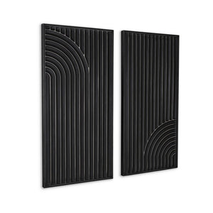 Set of Two Black Metal Abstract Hanging Dimensional Sculptures
