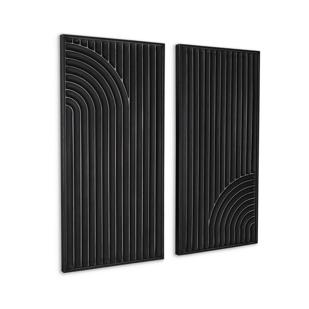 Set of Two Black Metal Abstract Hanging Dimensional Sculptures