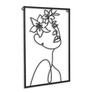20" X 14" Black Metal Abstract Female Face Hanging Dimensional Sculpture