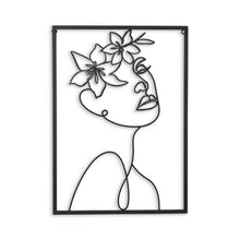 20" X 14" Black Metal Abstract Female Face Hanging Dimensional Sculpture