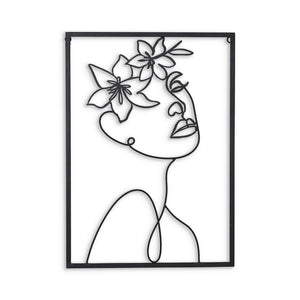 20" X 14" Black Metal Abstract Female Face Hanging Dimensional Sculpture
