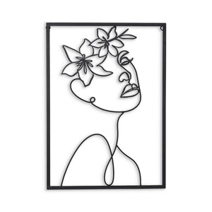 20" X 14" Black Metal Abstract Female Face Hanging Dimensional Sculpture