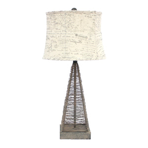 15 X 13 X 28.5 Tan Industrial Metal With Gentle Linen Shade - Table Lamp
