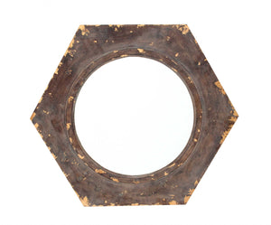 24" Distressed Hexagon Accent Mirror Wall Mounted With Frame
