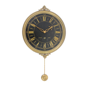 1" Round Gold Wood Pendulum Wall Clock