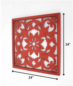 1 X 24 X 24 Red Vintage Floral - Wall Plaque