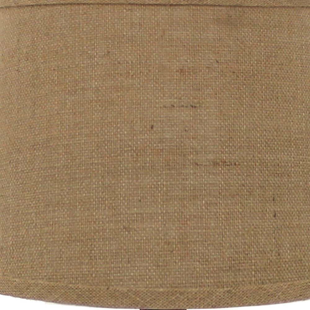 5.5 X 5.5 X 27 Brown Rustic With Round Linen Shade - Table Lamp
