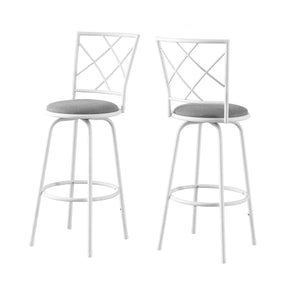 Set Of Two 88" Gray And White Metal Bar Chairs With Footrest