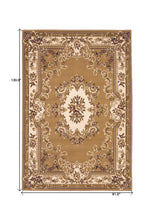 8'X11' Beige Ivory Machine Woven Hand Carved Floral Medallion Indoor Area Rug
