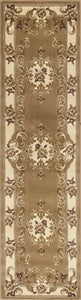 8'X11' Beige Ivory Machine Woven Hand Carved Floral Medallion Indoor Area Rug