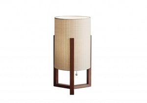 Walnut Wood Finish Cylindrical Linen Shade Table Lamp