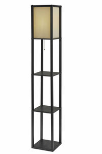 Floor Lamp With Black Wood Finish Storage Shelves