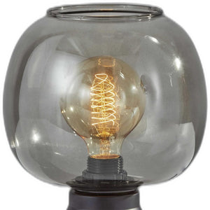 Smoked Glass Globe Shade With Vintage Edison Bulb And Matte Black Metal Table Lamp