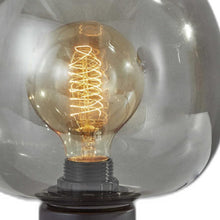 Smoked Glass Globe Shade With Vintage Edison Bulb And Matte Black Metal Table Lamp