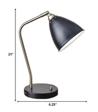 Black Metal And Antique Brass Adjustable Usb Port Desk Lamp