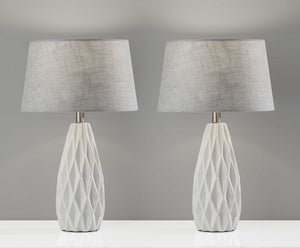 Set Of 2 White Ceramic Geometric Base Table Lamp