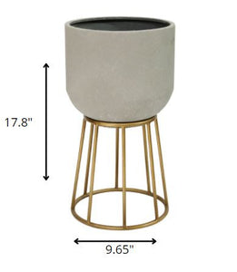 Faux Cement And Golden Metal Decorative Plant Stand