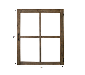 Walnut Wood Windowpane Wall Decor With Metal Hinges