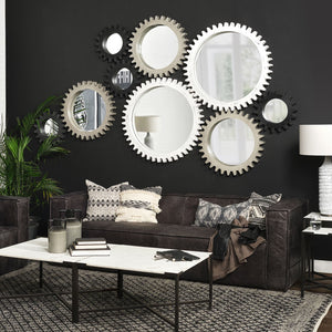 26" Round Grey Wood Frame Wall Mirror