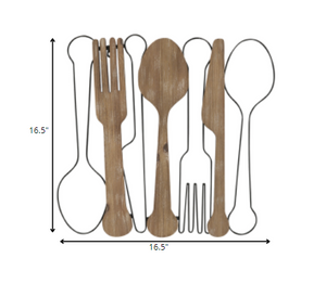 Kitchen Utensils Wall Decor With Metal Outlines