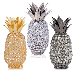 11" Faux Crystal And Gold Pineapple Sculpture