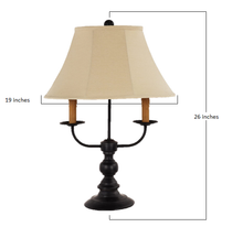 26" Black Metal Three Light Standard Table Lamp With White Shade