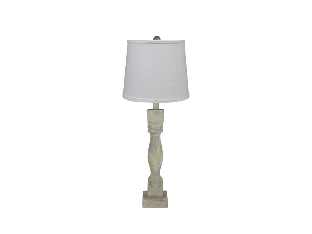 Distressed Washed Wood Finish Table Lamp With Crisp White Shade