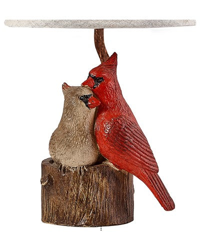 Two Red Cardinals Accent Lamp With White Shade