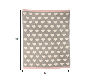 Grey And Ivory Hearts Knitted Baby Blanket