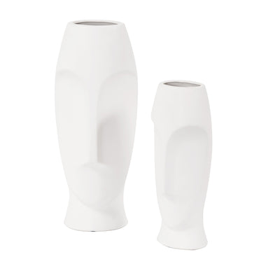 Matte White Ceramic Vase With Abstract Faces