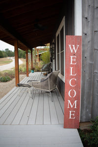 Rustic Red And White Front Porch Welcome Sign