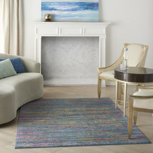 10' Blue And Orange Abstract Power Loom Runner Rug