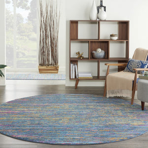 10' Blue And Orange Abstract Power Loom Runner Rug