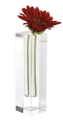 Modern Clear Tall Block Optical Crystal Vase