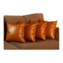 Set Of 4 Brown Faux Leather 20" Pillow Covers