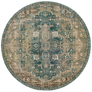 4’ X 6’ Sand And Blue Distressed Indoor Area Rug