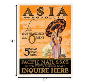 Asia Via Honolulu Vintage Travel Unframed Print Wall Art