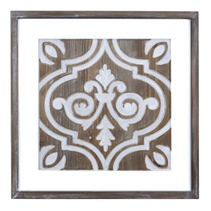 Wooden Gray And Beige Ethnic Tile Wall Plaque