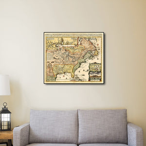 Vintage 1718 Map Of New France Unframed Print Wall Art