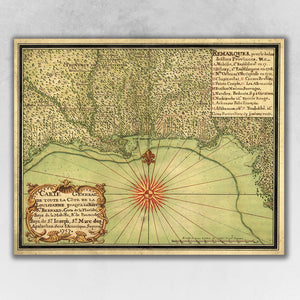 24" X 30" C1747 Map Of The Gulf Coast Vintage  Poster Wall Art
