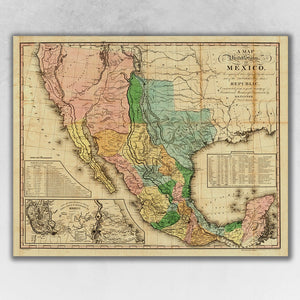 20" X 24" Vintage 1846 Map Of Mexico Wall Art