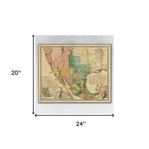20" X 24" Vintage 1846 Map Of Mexico Wall Art