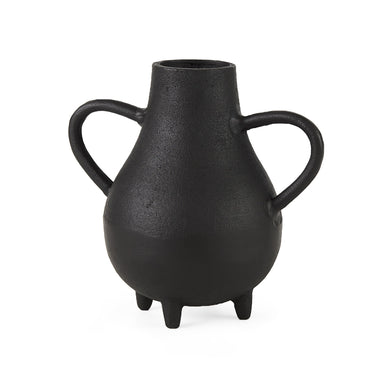 Black Matte Metal Two Handle Vase
