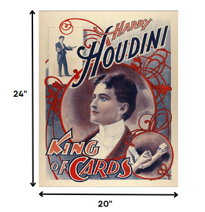 30" X 24" Houdini King Of Cards Vintage Magic Poster Wall Art