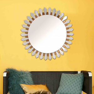 43" Mirrored Round Accent Mirror Wall Mounted With Glass Frame