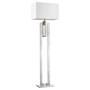 64" Nickel Traditional Shaped Floor Lamp With White Rectangular Shade