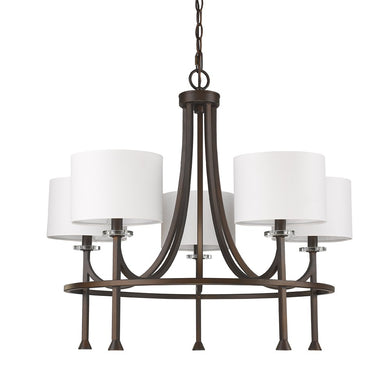 Kara 5-Light Oil-Rubbed Bronze Chandelier With Fabric Shades And Crystal Bobeches