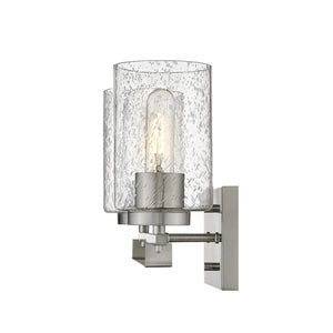Silver Metal and Textured Glass Two Light Wall Sconce