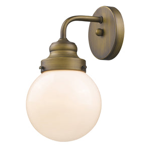 One Light Gold Wall Sconce with Round Glass Shade